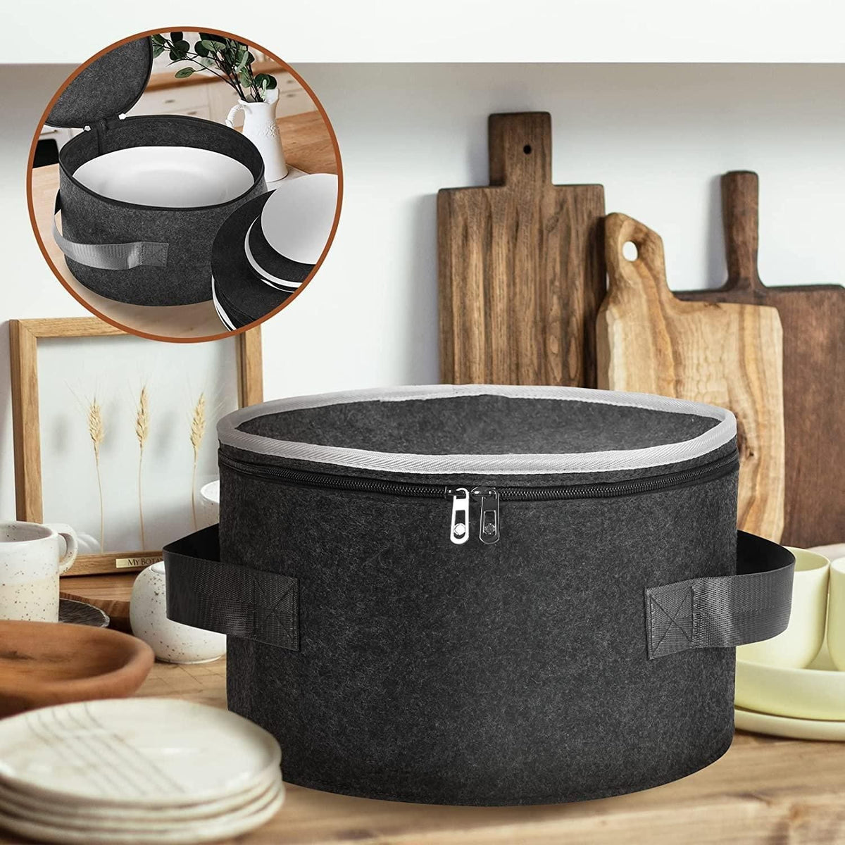 Plate Storage Case with 12 Thick Felt Dividers